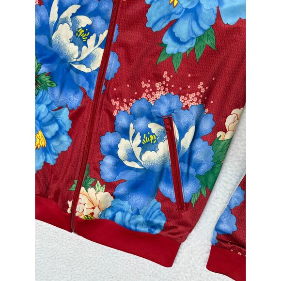 Adidas Logo Preppy Farm Rio Retro Floral Track Jacket Zip Up Chita Red S - Picture 2 of 5